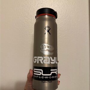 Hydro Flask Metallic Gray Bottle with Black and Red Accent